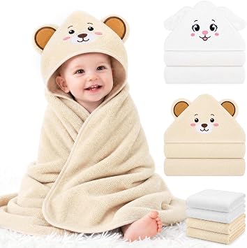 6 PCS Baby Bath Towels Set for Newborn Essentials Bear, Puppy