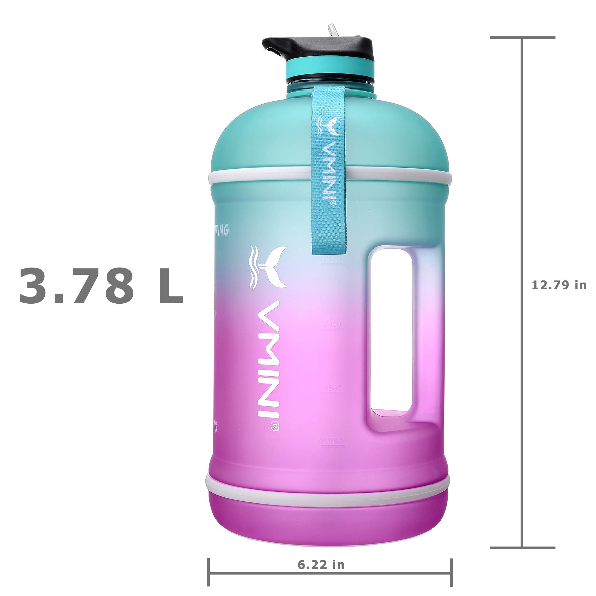 Vmini Water Bottle with Time Marker, Motivational Water Bottle & 1 Gallon Water Bottle with Time Marker to Drink More Daily - Leakproof Reusable Gym Sports Outdoor Large Capacity (Mint and Purple)