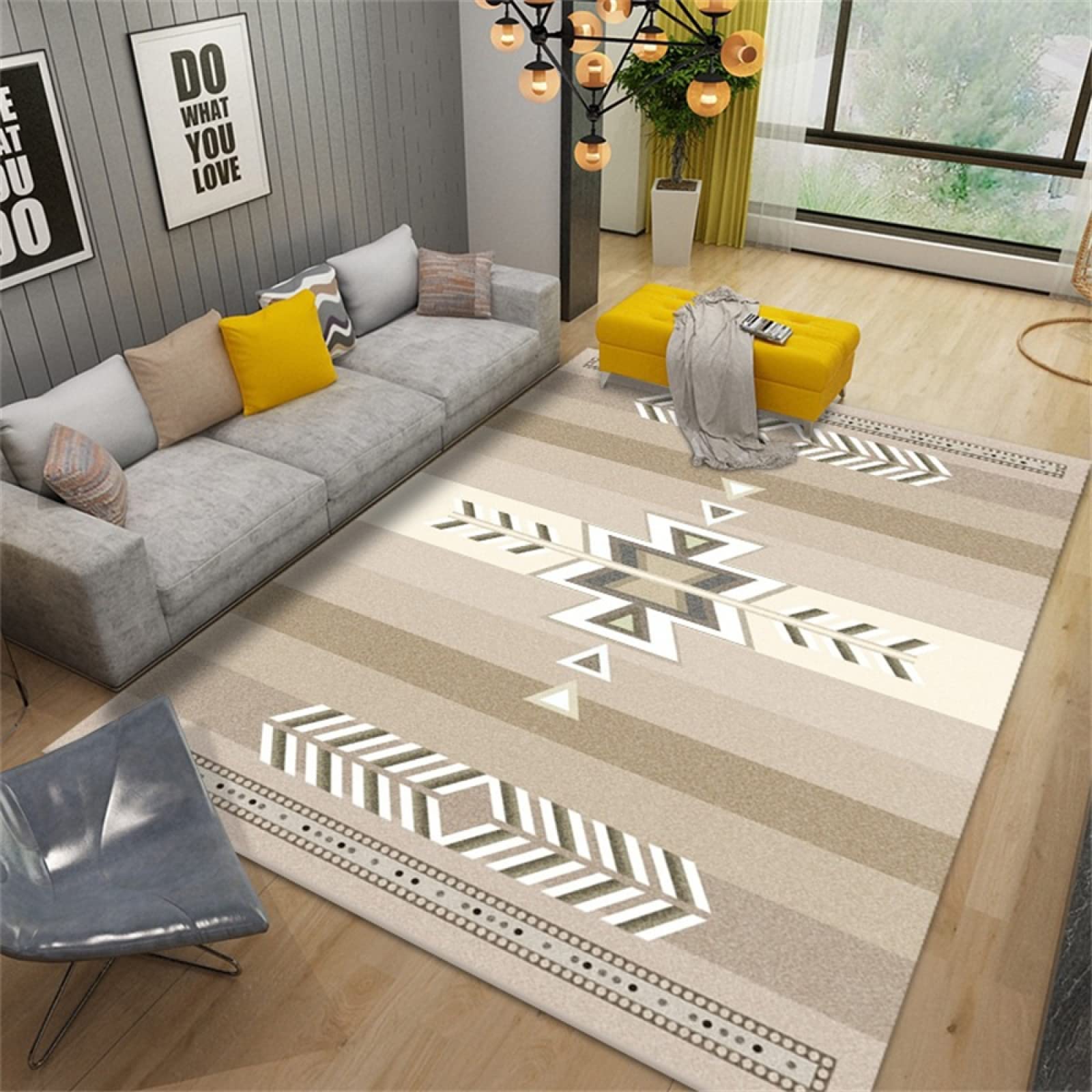 Tapis jaune 170x240cm géométrique moderne pour salon et terrasse