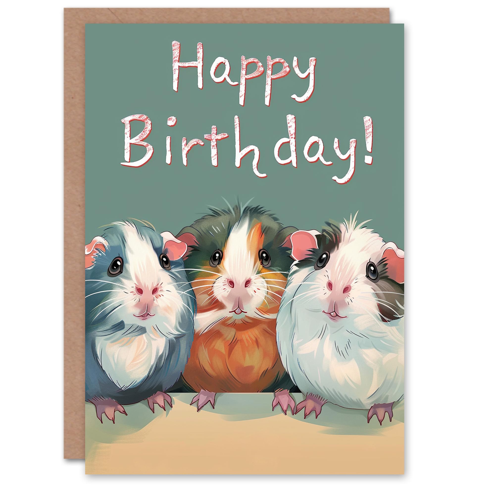 Artery8 Birthday Card Guinea Pig Pet Animals Kids Happy Card Pale Green