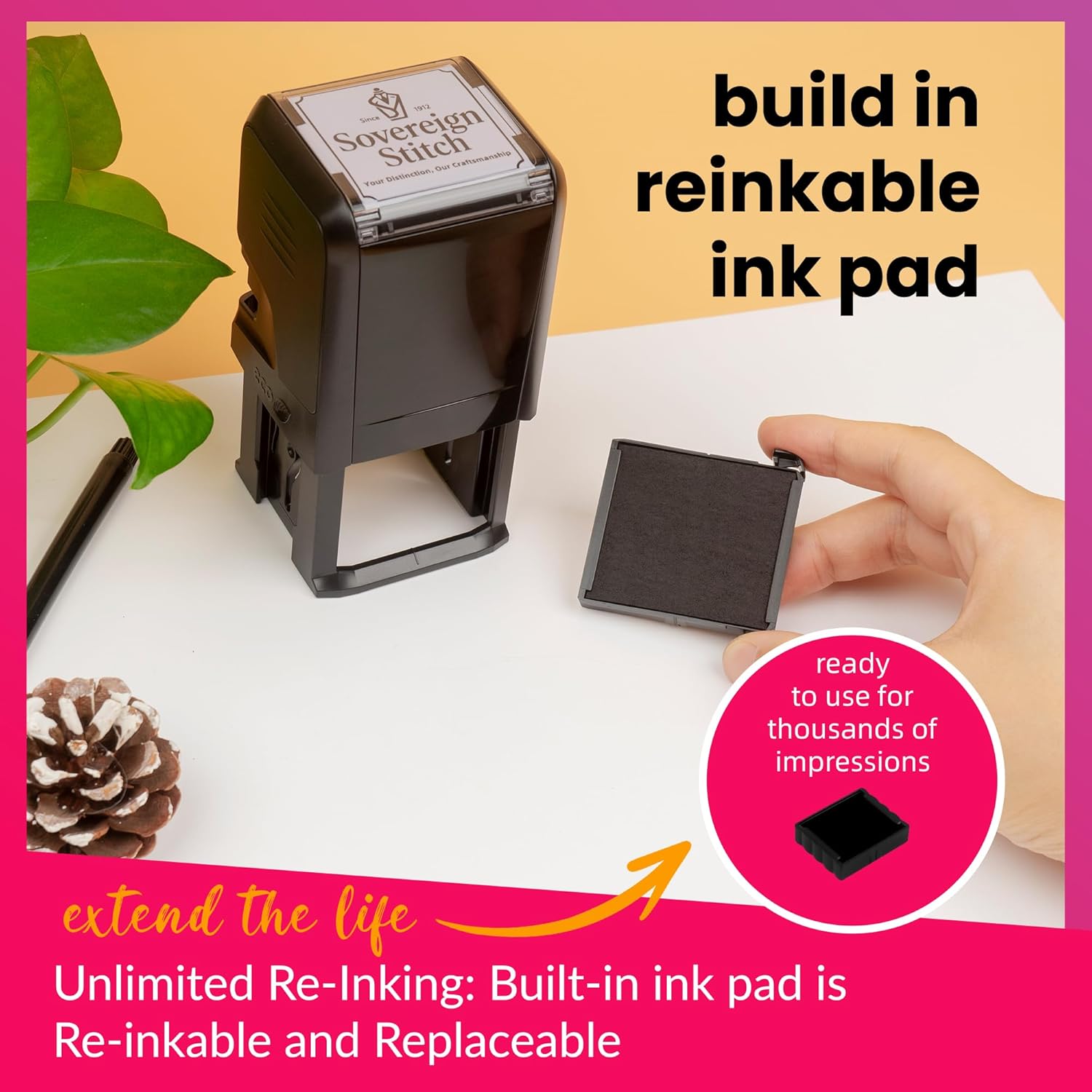 Custom Square Logo Stamp, Personalized Square Self-Inking Stamp - Your Image Only or Image with Text (XX Large 1.5” x 1.5”)