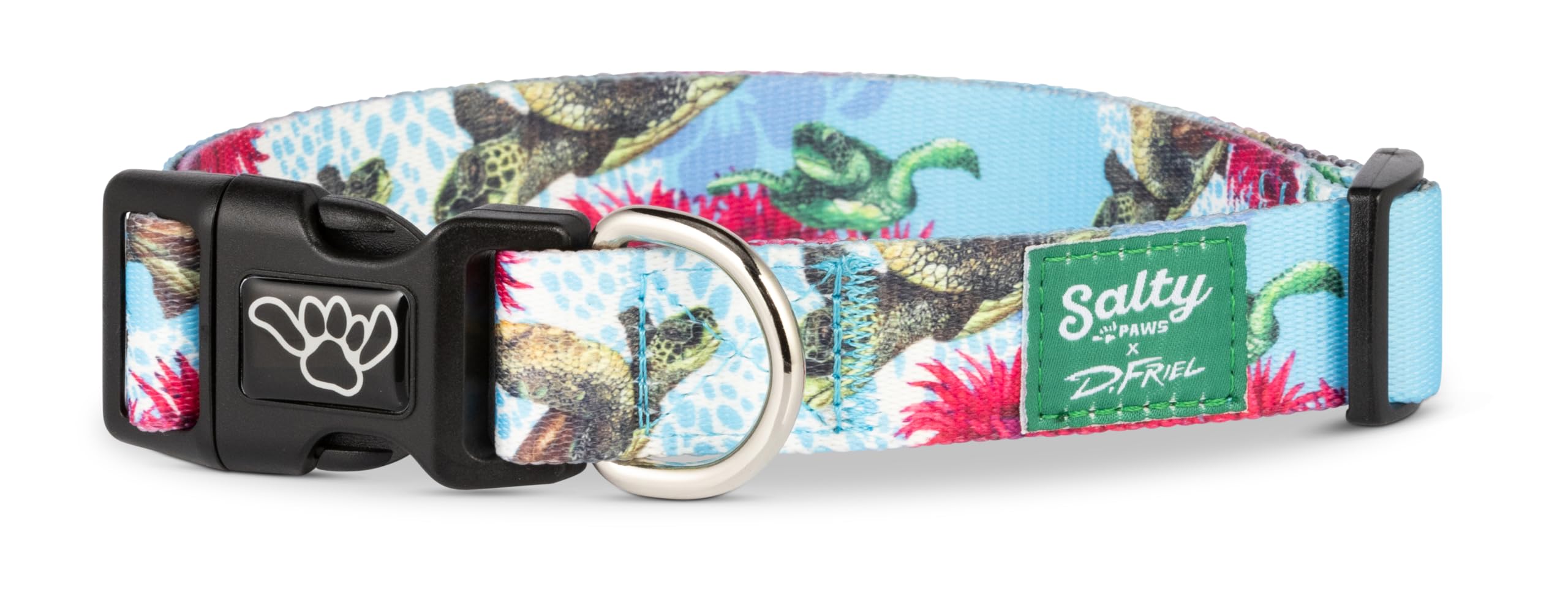Shaka's Salty Paws Turtle Dog Collar Tropical for Boating, Fishing, Beach, Blue, Pink (Size Large Adj. 18"-26" for Dogs 50-90 lbs, Turtles Collar D.