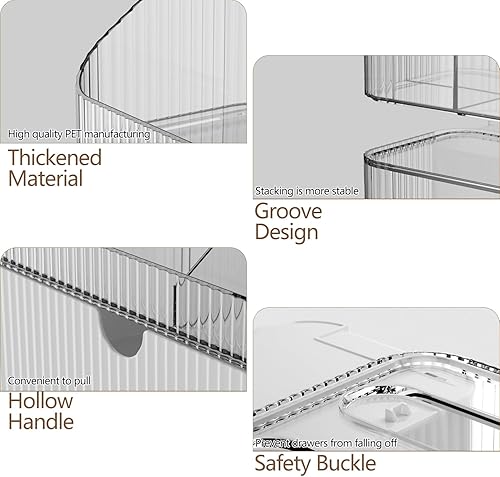 Miniatura 5 de Organizador de botiquín de 3 niveles, apilable para espejo de baño, pequeños organizadores de maquillaje con 2 cajones y 1 bandeja para gabinete de