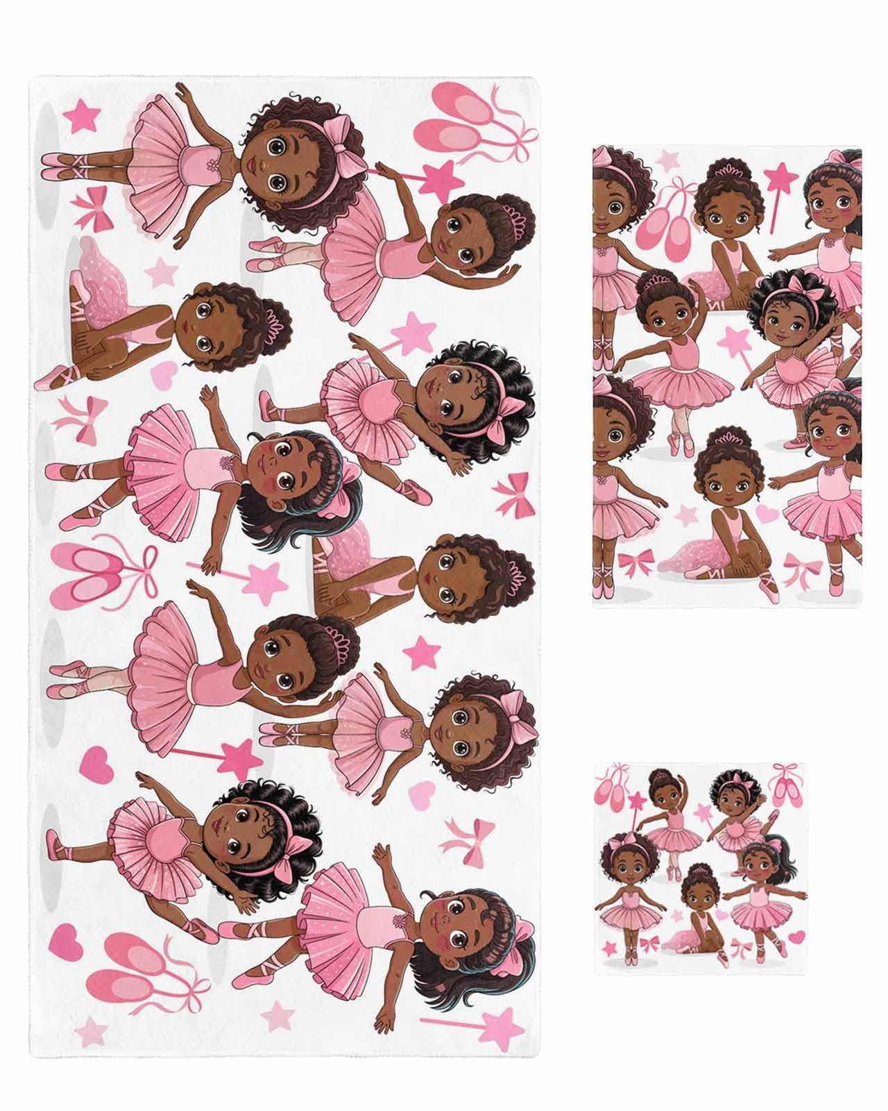 Bath Towel Sets,Ballerina Black African Girl Dance Bathroom Towels Soft Hand Towel Washcloth Cotton Towel Set,Absorbent Soft Bath Set for Hotel Beach