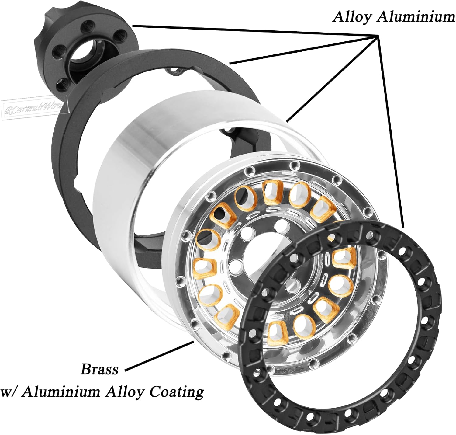 1.9 Beadlock Tire Set 1.9" Wheels and Tires for 1/10 RC Crawler SCX10 90046 AX103007 TRX4 TRX6 Gen7 8 D90 VS4-10 MST CFX,Super Heavy Brass & Aluminum Deep Wheel w/Rubber Tires,Silver