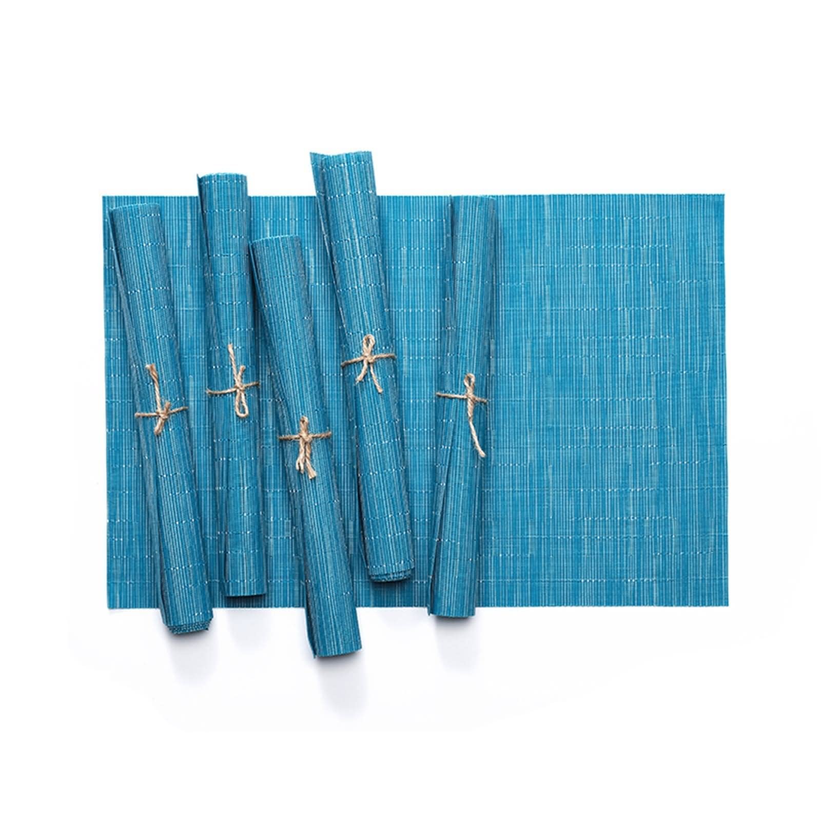 Zestaw 6 talerzy niebieskich 45 x 30 cm, pod talerz ślubny z kwadratowym wzorem bambusa PVC