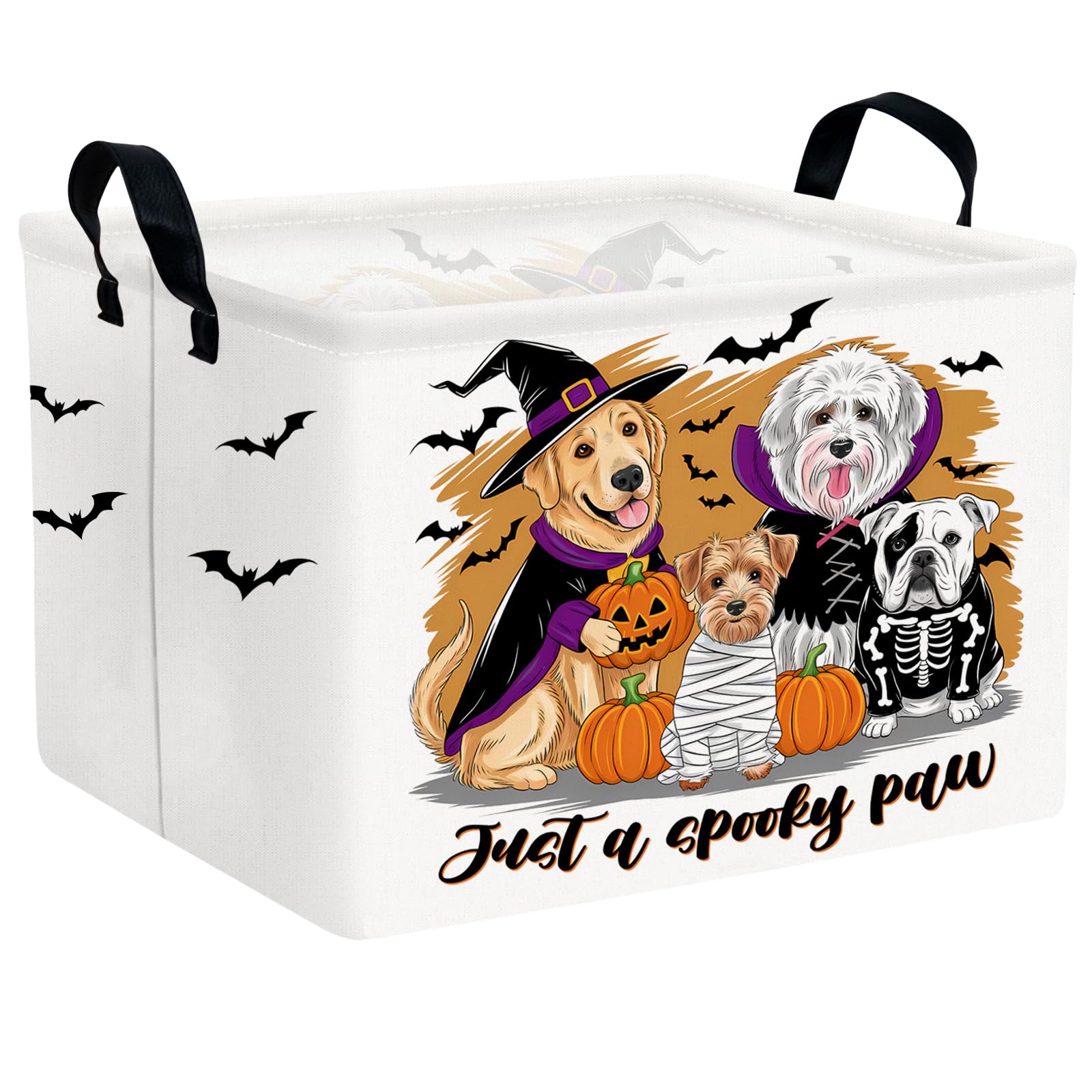 Halloween Basket Gift Cute Pumpkin Parties Decor Kid Trick or Treat Basket for Boys and Girls Rectangular Storage Bin Box (Dog Bat)