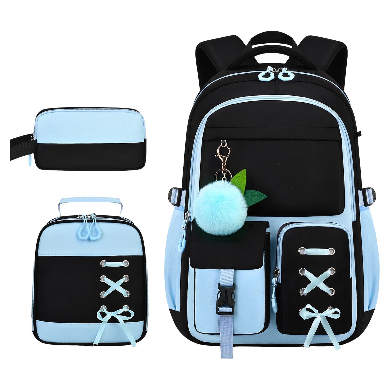 Generisch Zaino per bambini con portapranzo per la scuola, materiale impermeabile, vestibilità comoda, compagno leggero per gite e attività ricreative (blu, taglia unica)