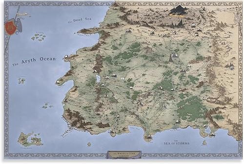 Póster de mapa de la rueda del tiempo, impresión de mapa de Westland, regalo para fanáticos, póster de Aes Sedai, póster de lienzo de la rueda del