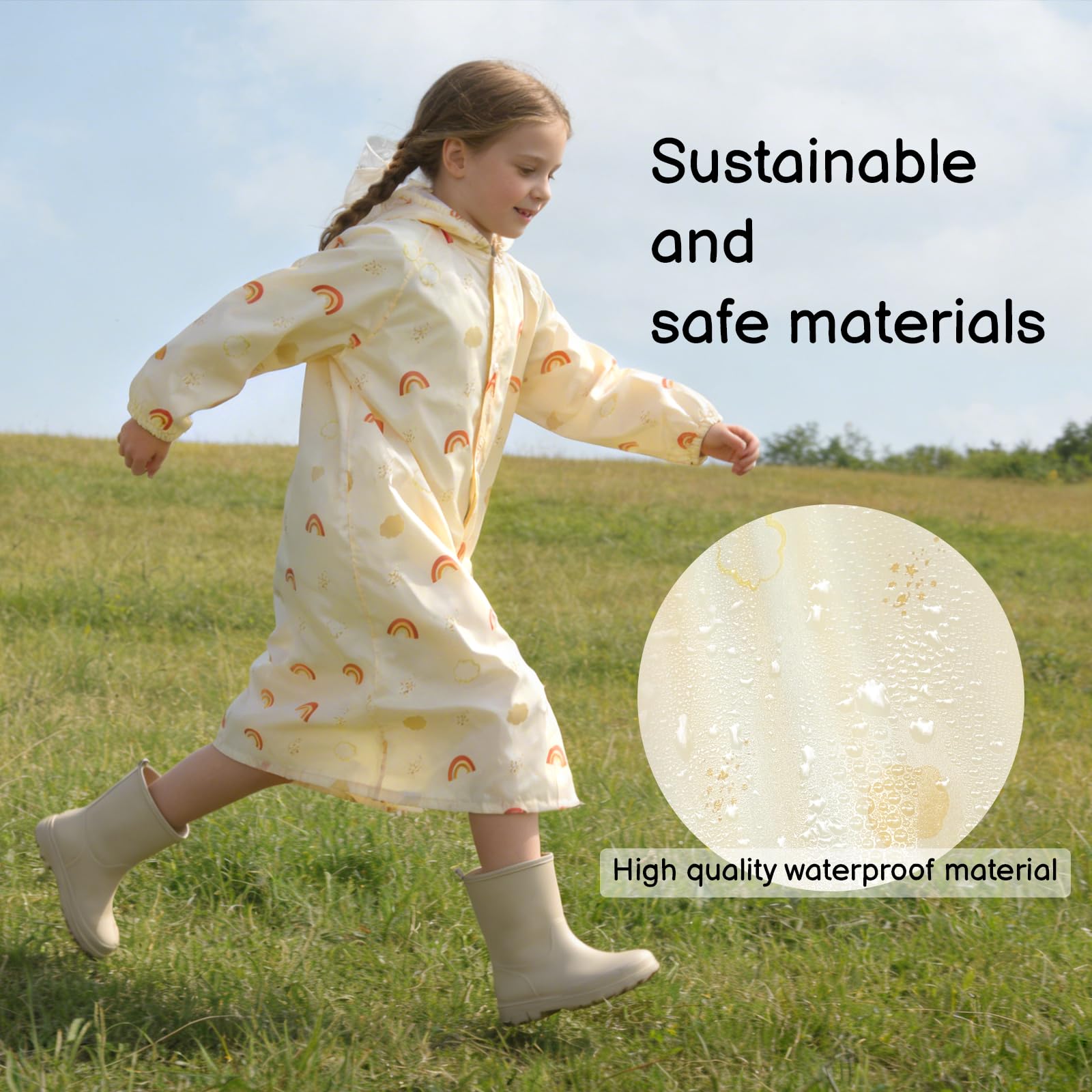 Impermeable para niños, poncho de lluvia impermeable con capucha para niños y niñas, ropa de lluvia ligera y reutilizable con bonito estampado con funda de mochila