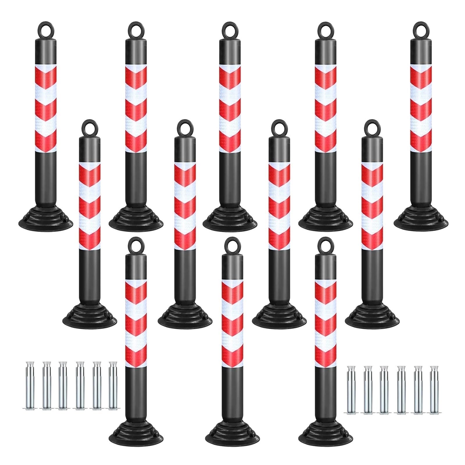 GTHTUHFD Tall Traffic Safety Cones - Removable Delineator Post With Black Rubber Base For Garage, Parking Lots & Entrances - Flexible Security Barrier For Traffic Control,Black+red-12 pack