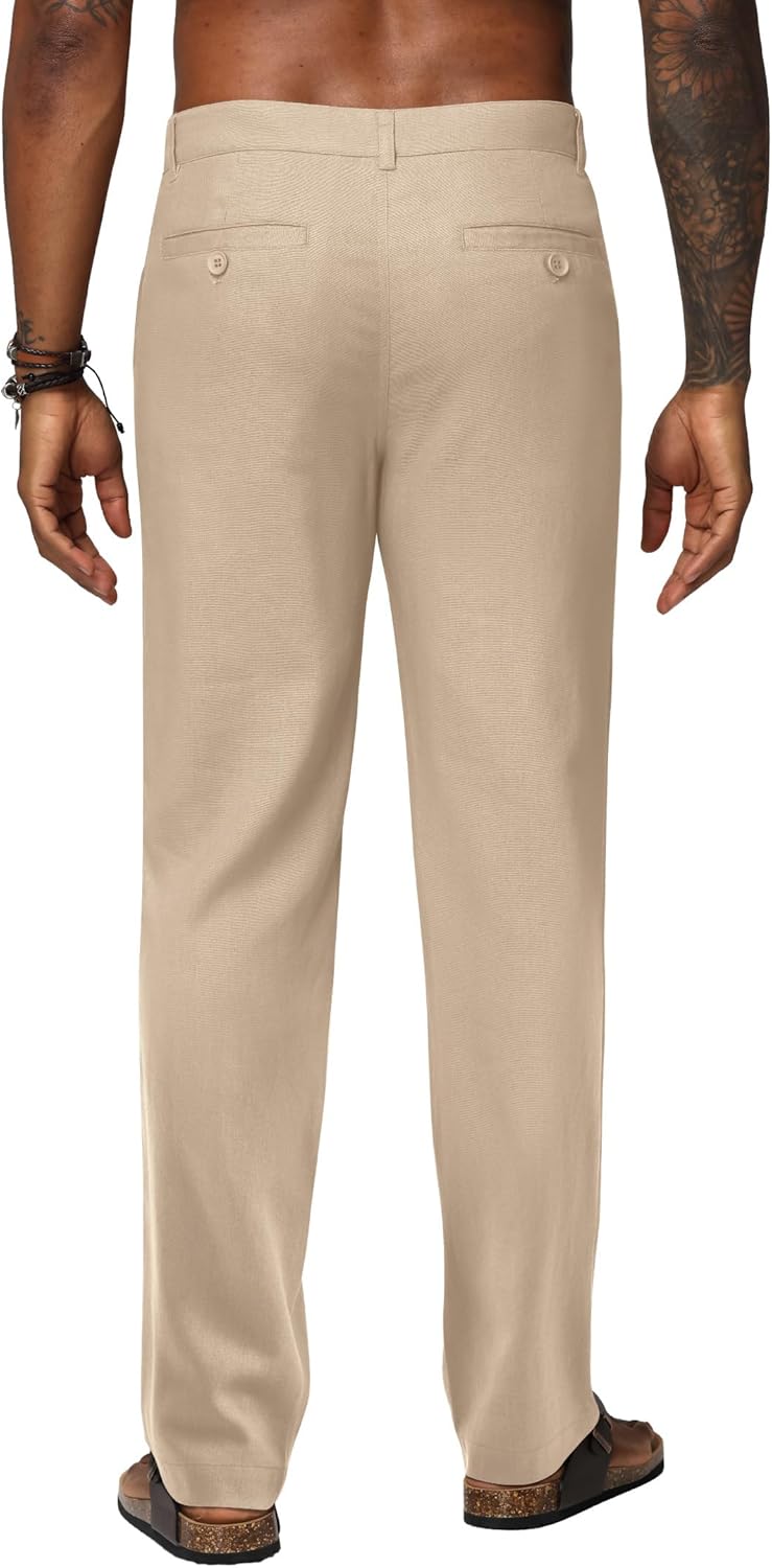 Men's Linen Pants Casual Breathable Linen Dress Pants Summer Beach Work Trousers 30'' 32''