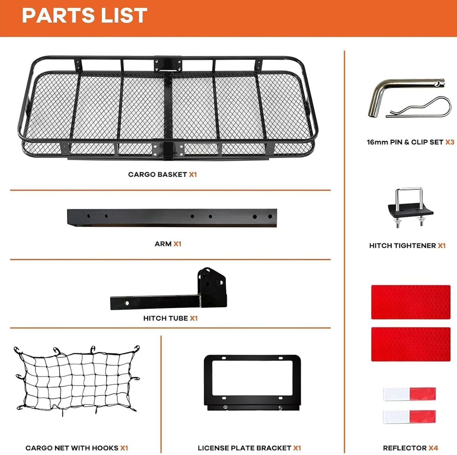 Extra Large Hitch Cargo Carrier, 70" x 30" x 6" Folding Hitch Mount Basket, 500 lb Capacity, Galvanized Steel, Raised Shank, Fits 2" Receiver for SUV Truck Van Car