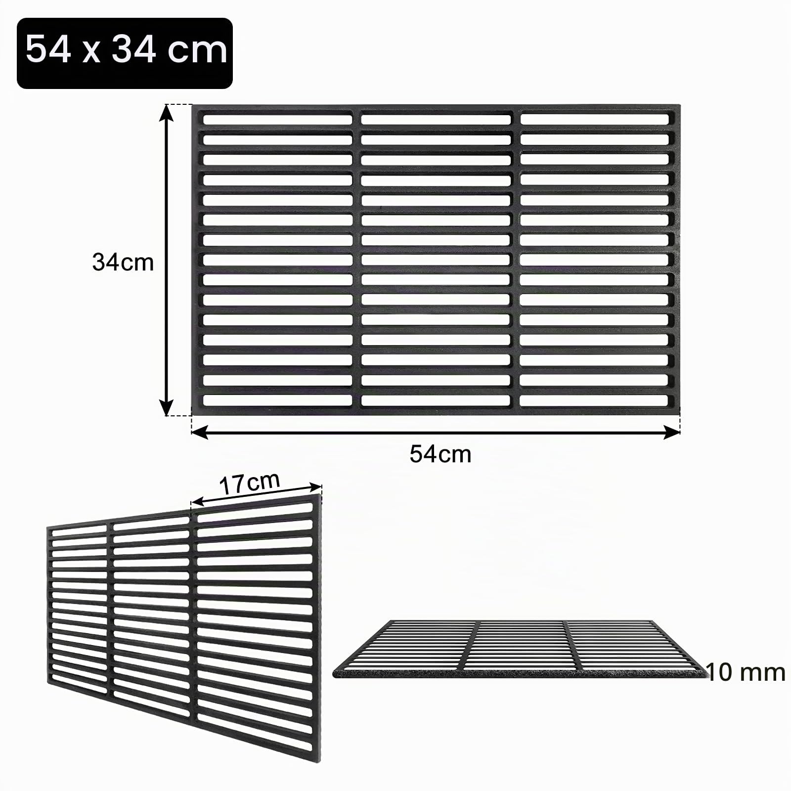 Froadp Griglia Smaltata per Barbecue a Carbone, Griglia in Ghisa Spessore, Portatile Raschietto Giardino per Charcoal Grill Gas Grill (54x34cm)