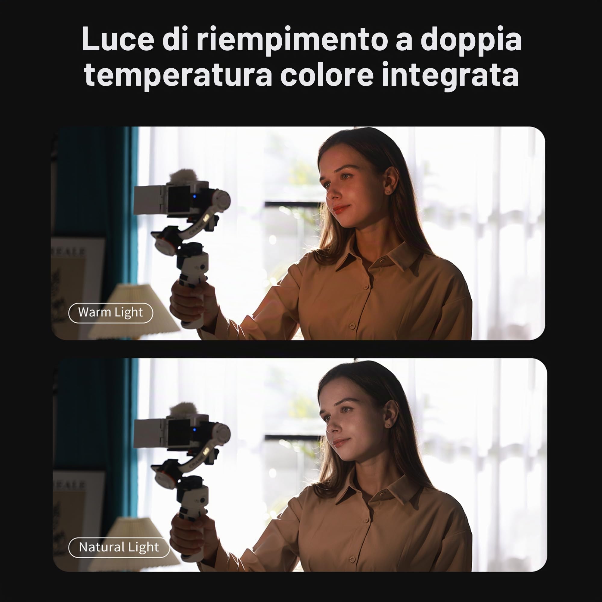 ZHIYUN Crane M3 [Ufficiale] 3-Axis Gimbal Stabilizer, Stabilizzatore Fotocamera con Luce di Riempimento Incorporata, Treppiedi, Gimbal Fotocamera