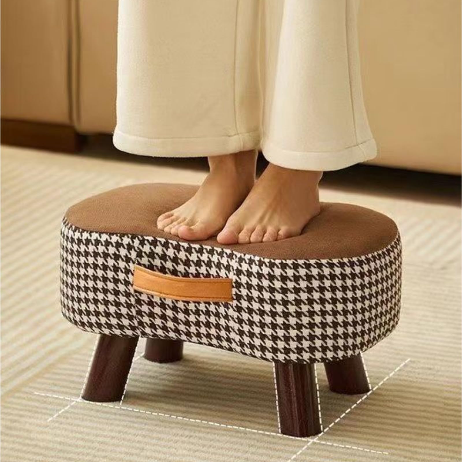 Pouf Poggiapiedi Pouf Imbottito Morbido con Gambe in Legno Motivo for La Casa Accessorio per Casa(Beige)