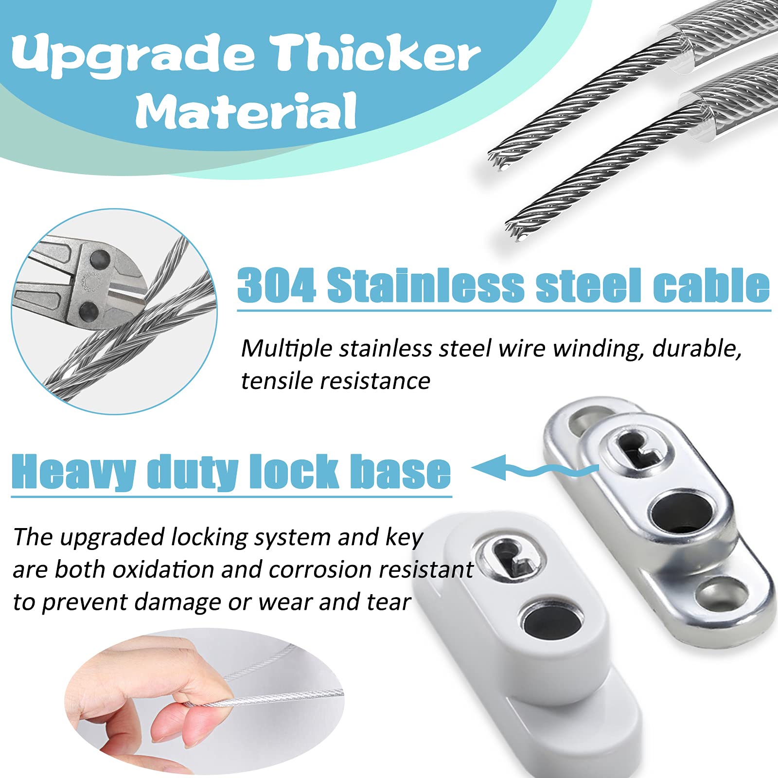 Window Restrictor Locks for UPVC, 2 Pcs Lockable Kids Safety Cable