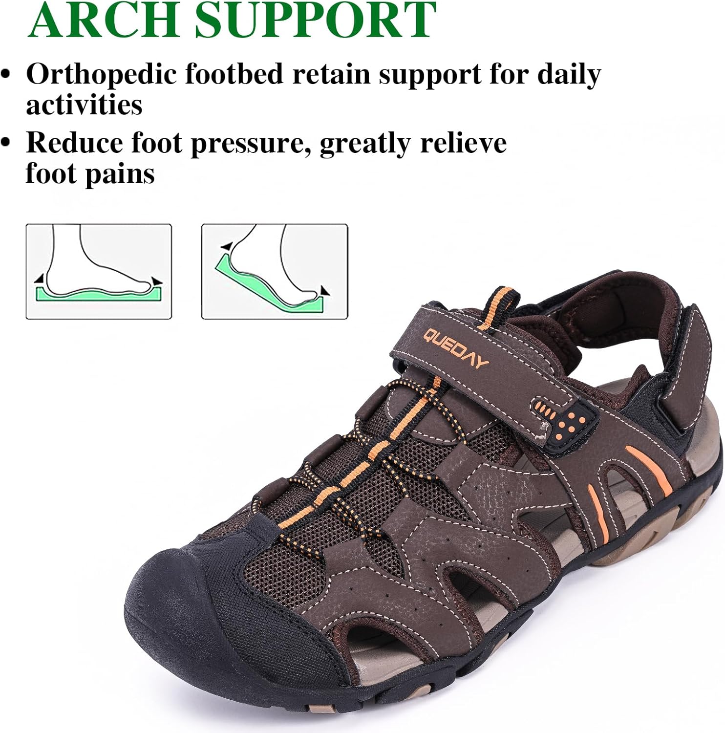 Queday Mens Sport Sandals Closed Toe Outdoor Hiking Sandals Lightweight Trail Walking Casual Water Shoes