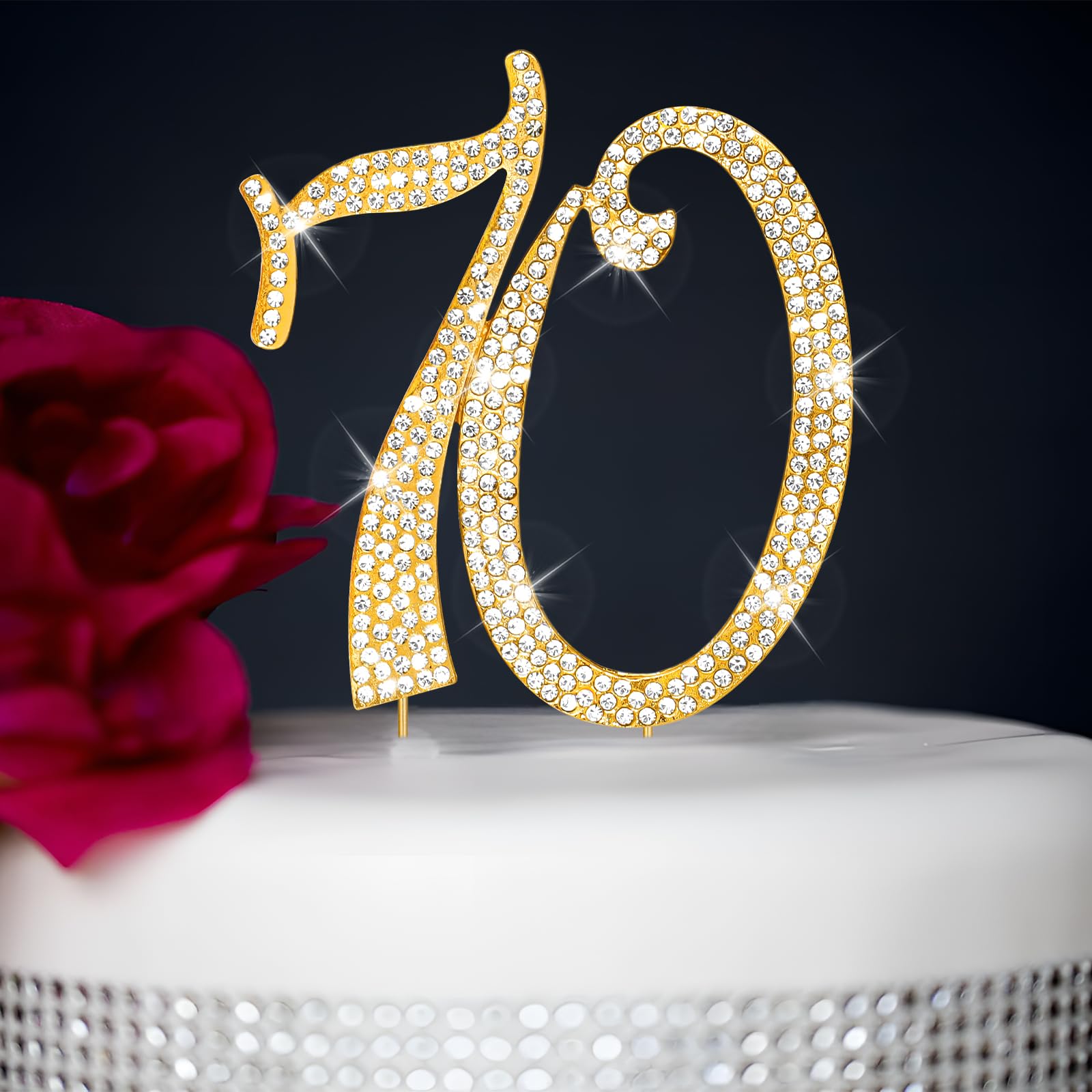 CIEHER 70th Birthday Cake Topper Metal Rhinestones Premium 70th Birthday Cake Toppers Cheers to Happy 70th Birthday Party Gold 70th Birthday