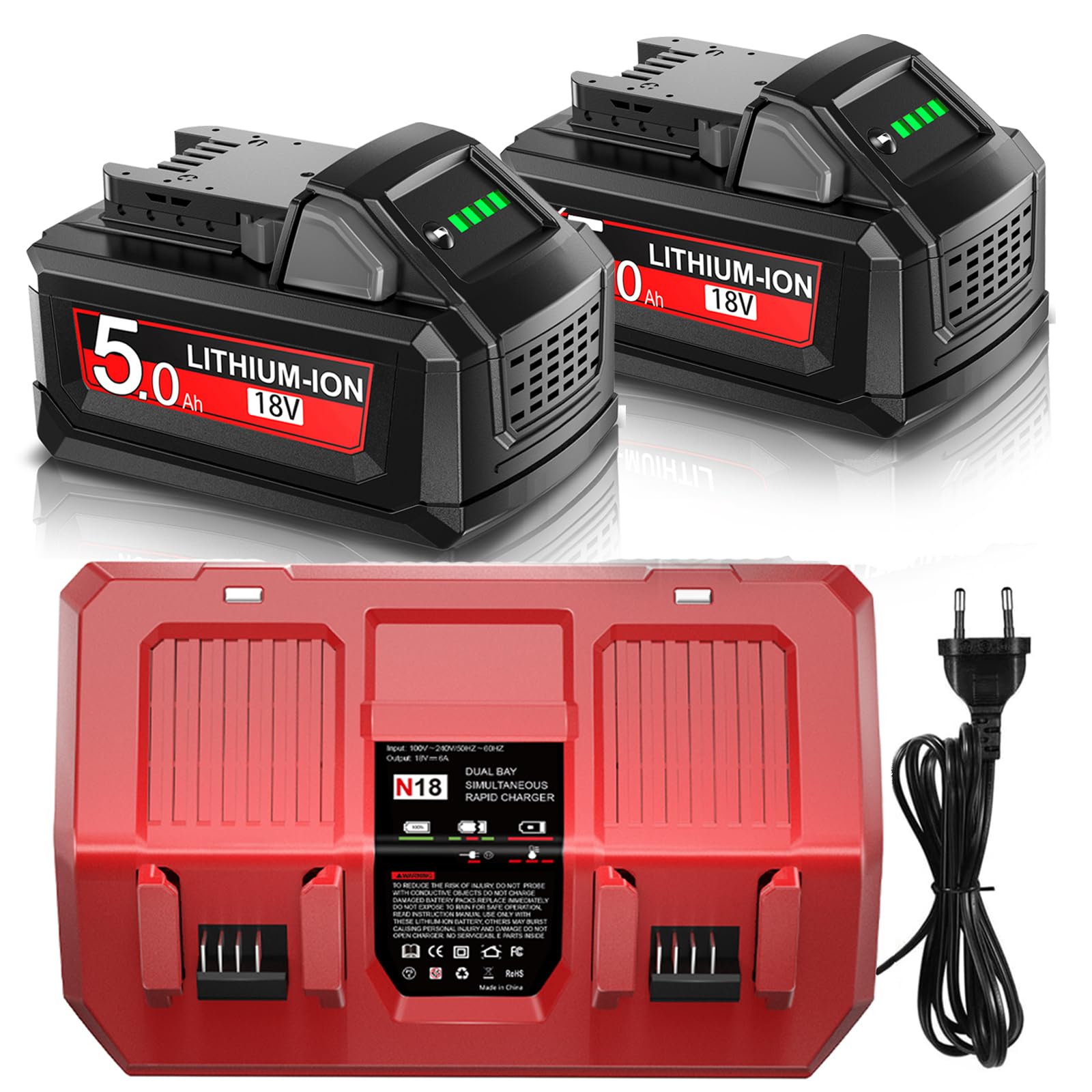 Verbesserter M18 Akku 18V Li-Ion Ersatzakku passend für Milwaukee, Ersatz für 48-11-1810 48-11-1820 48-11-1850 48-11-1828 48-11-1860 Akku