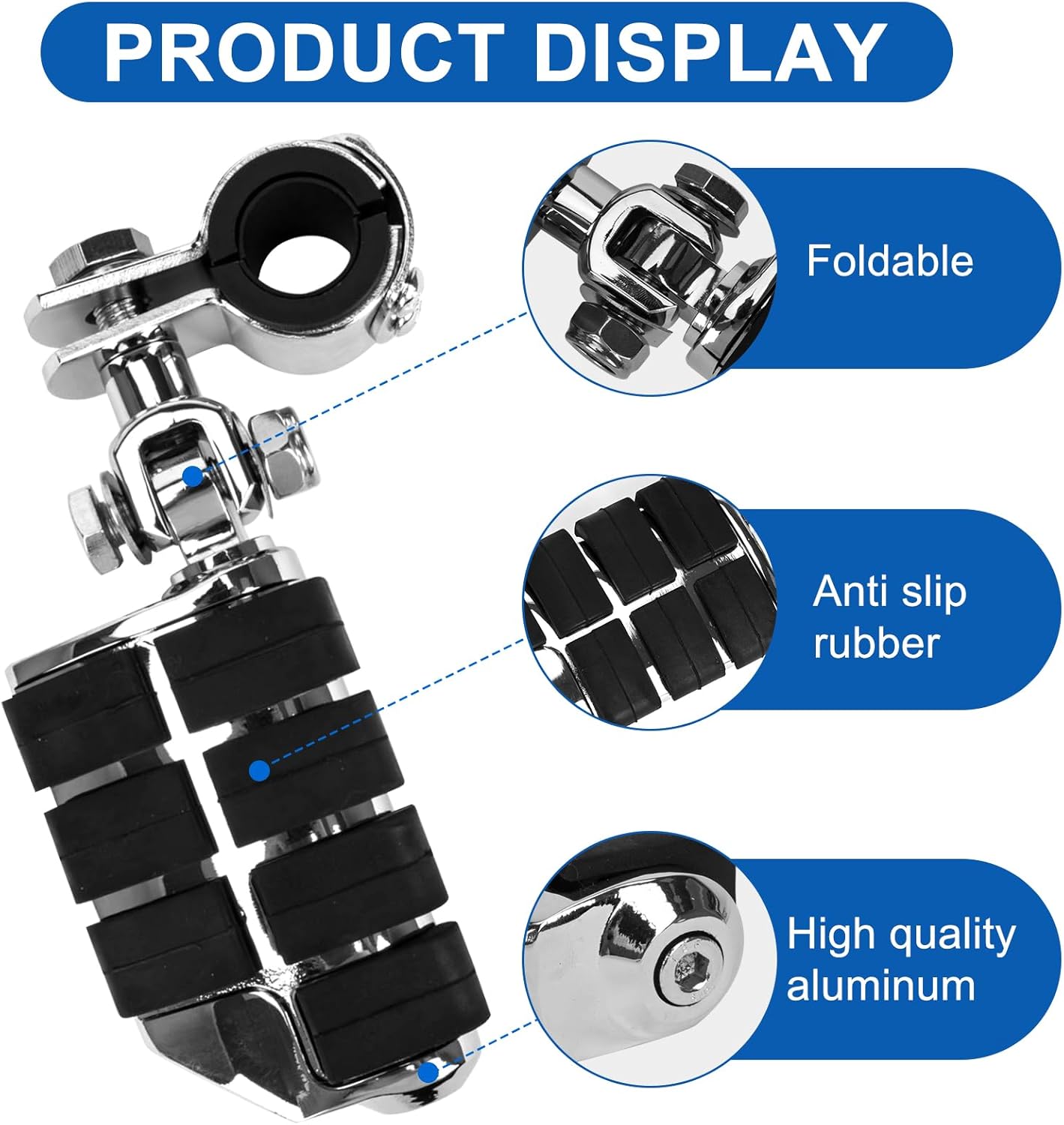PSLER Motorcycle Universal Highway Pegs Foot Rests, Crash Bar Highway Foot Pegs for Touring Electra Street Glide Road King Sportster, 1"(25mm), 1 1/4" (32mm), 1 1/3" (34mm) Engine Guard(Chrome)