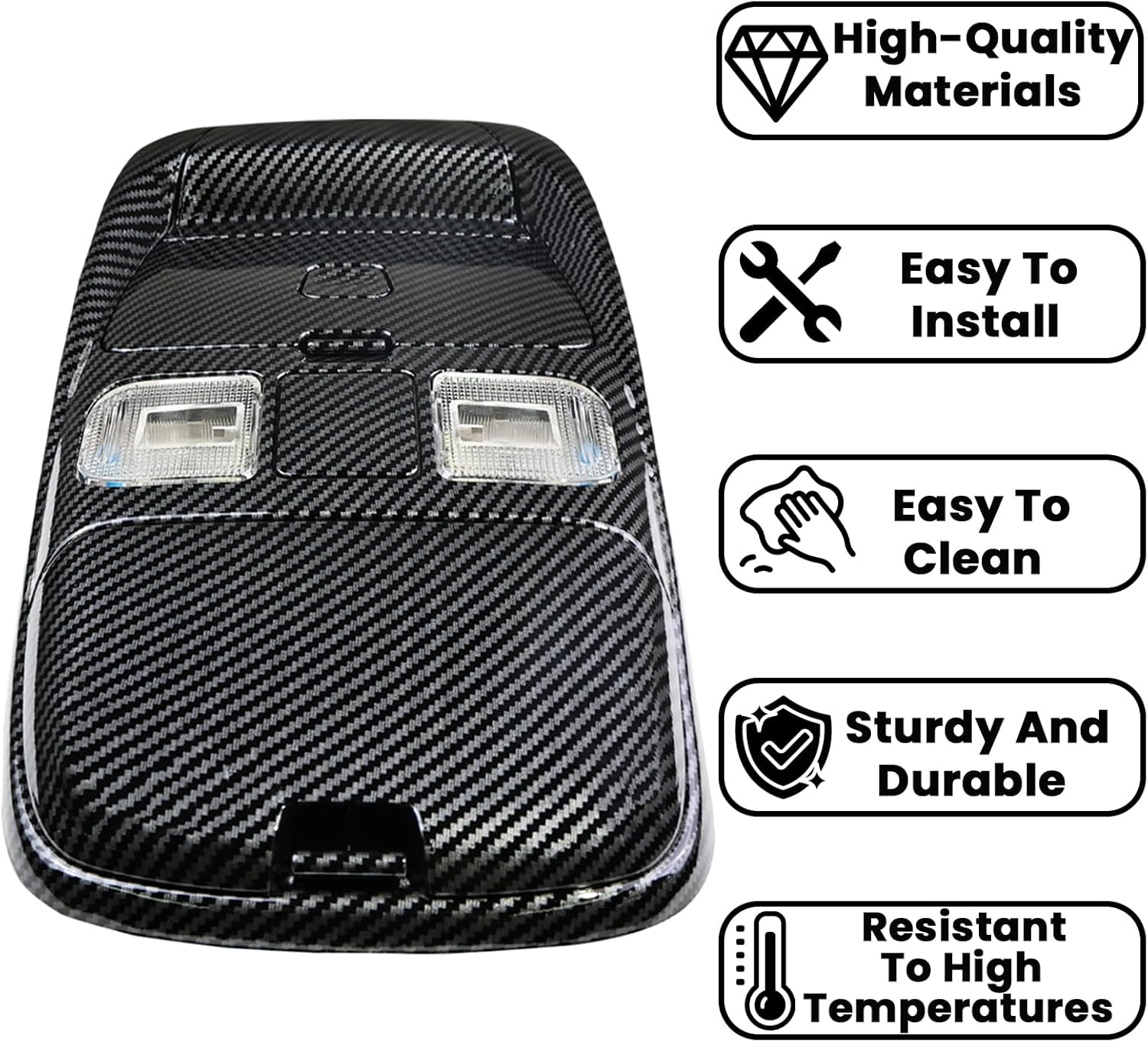 Front LED Overhead Console Assembly Dome Light Compatible with Dodge Ram 1500 2500 3500 1998-2002 Cab Interior Ceiling Dome Reading Light Replace 5013609AA L0021202 SN96TL2AA SN94TL2AA(Carbon Fibre)