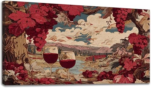 Miniatura 11 de 20"x 40" Canvas Wall Art Dreamy Vineyard Sunset Vintage Wine Glasses Rolling Hills Framed Pictures Painting Prints Large Wall Art for Living Room