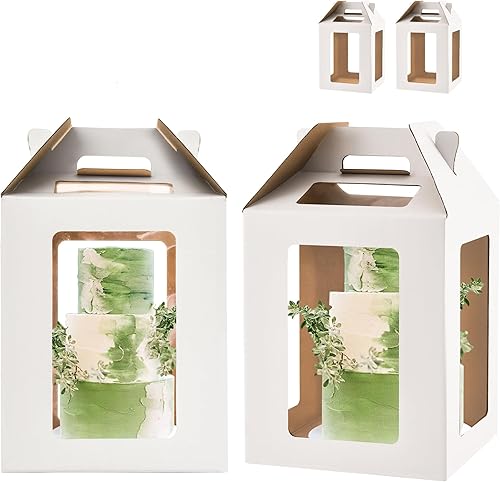XININSUN Cajas altas para tartas con 6 ventanas, 12 x 12 x 14 pulgadas, caja de pastel escalonada, caja de pastel de capas, caja grande para tartas,