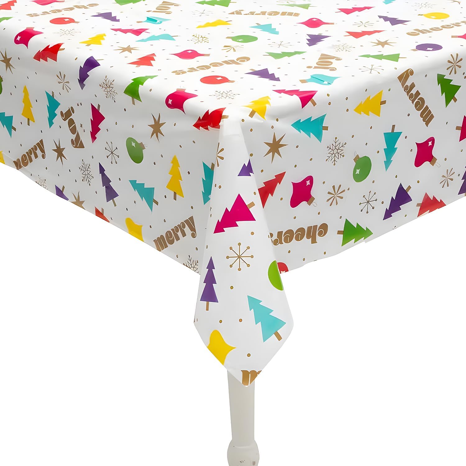 Fun Express Merry & Bright Christmas Party Disposable Plastic Tablecloth Roll (40" x 102 ft.) 1 Pc. - Ideal for Holiday Celebrations and Gatherings