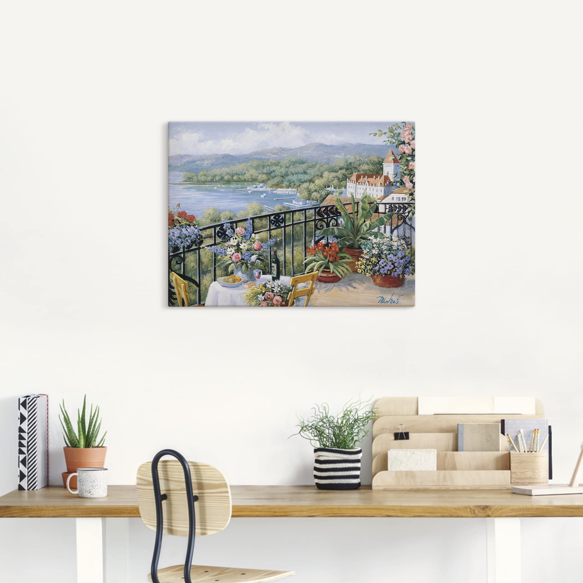 ARTLAND Wanddeko Leinwand Bilder Wandbild 80 x 60 cm Landschaften Garten Malerei Grün Unvergessliche Aussicht B0TL