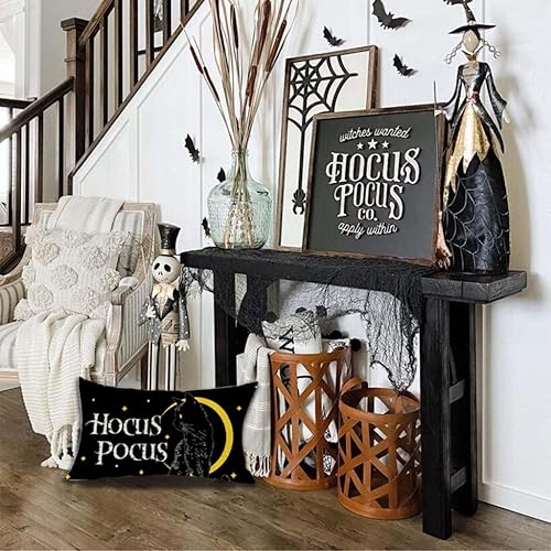 Miniatura 6 de Fundas de almohada de Halloween de gato negro Hocus Pocus, 18 x 18 pulgadas, luna de Halloween, funda de almohada decorativa para otoño, decoración