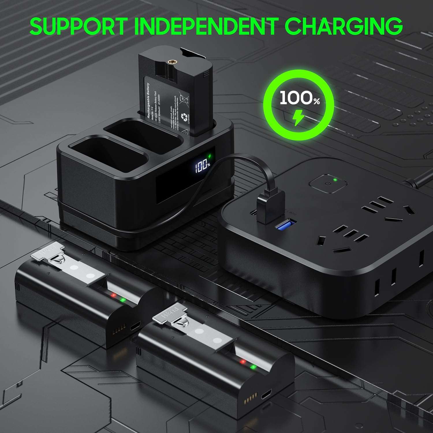 3.65V 6040mAh Batterie Compatible avec Video Doorbell 2/3/3+/4, Stick Up Cam(2/3Gen), Spotlight Cam, Spotlight Plus/Pro Cam (3 Batteries and Black Charger)