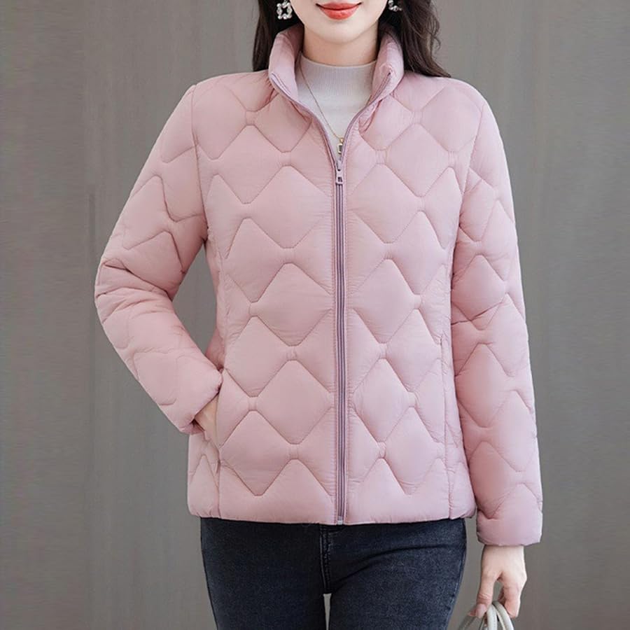 ZSIQOII Coats for Women UK Stand Collar Quilted Puffer Jacket Full Zip Lightweight thick Casual Winter Coat windproof jackets Ladies petite coats outdoor hiking camping Pink S, image 6