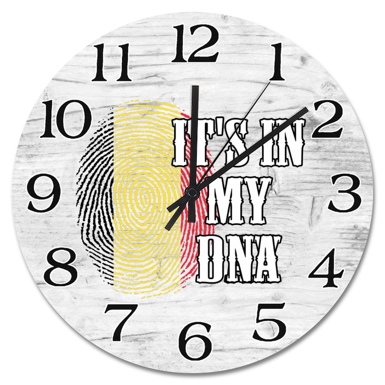Horloge murale vintage bois drapeau Belgique déco murale rétro 30cm sans bruit