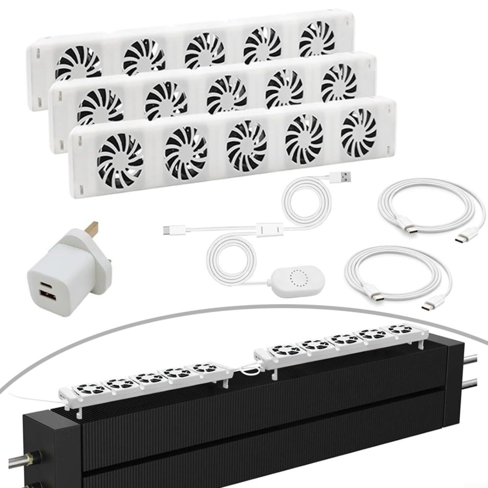 Ventilador Radiador Inteligente con Termostato Automático | Extensor Calefacción Silencioso 50CFM para Distribución Uniforme(Trio-set)