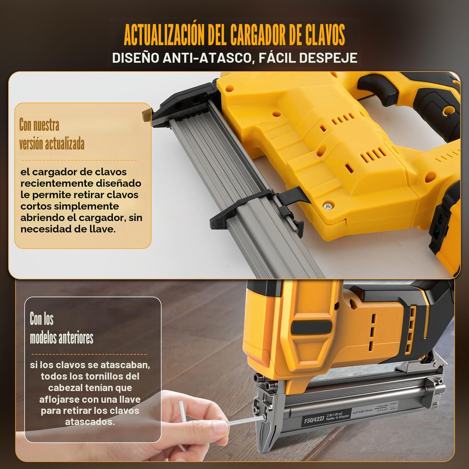 Clavadora inalámbrica 18GA mejorada, compatible con la batería Dewalt 20V, pistola clavadora eléctrica sin escobillas con 1000 clavos y 1000 grapas para mejoras en el hogar, bricolaje y carpintería.