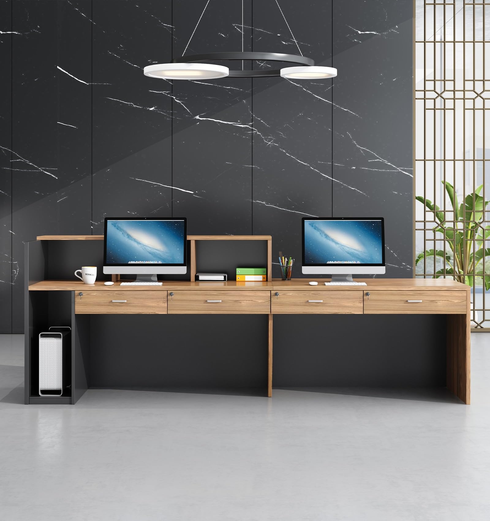 Bancone Reception Moderno per Negozio e Ufficio, Banco Cassa Multifunzione con Ampio Spazio di Archiviazione, Tavolo Reception per Centro Estetico, Salone e Area Accoglienza