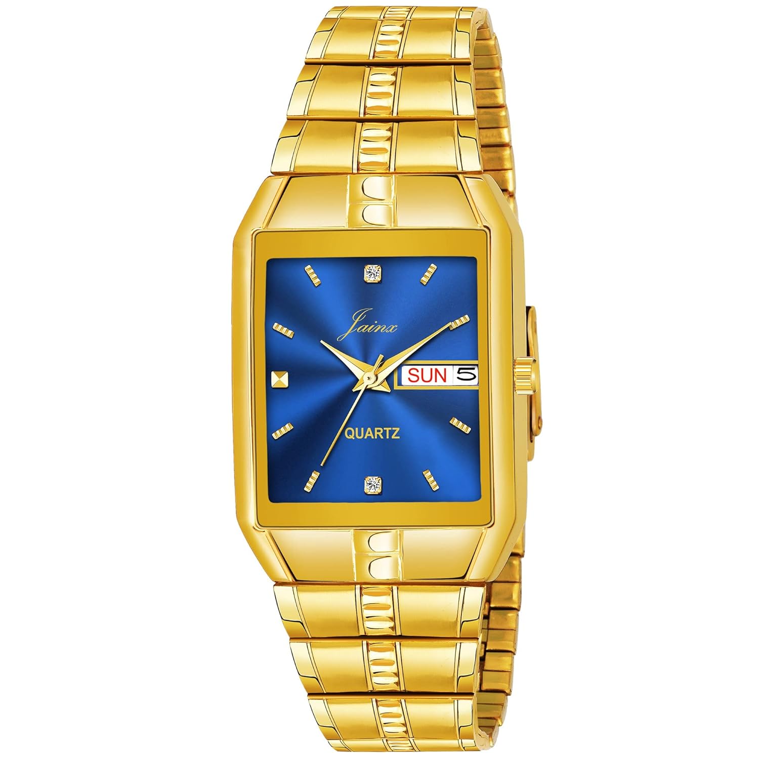 jainx Premium Golden Chain Analog Wrist Watch for Men (Blue/Green Color Dial)