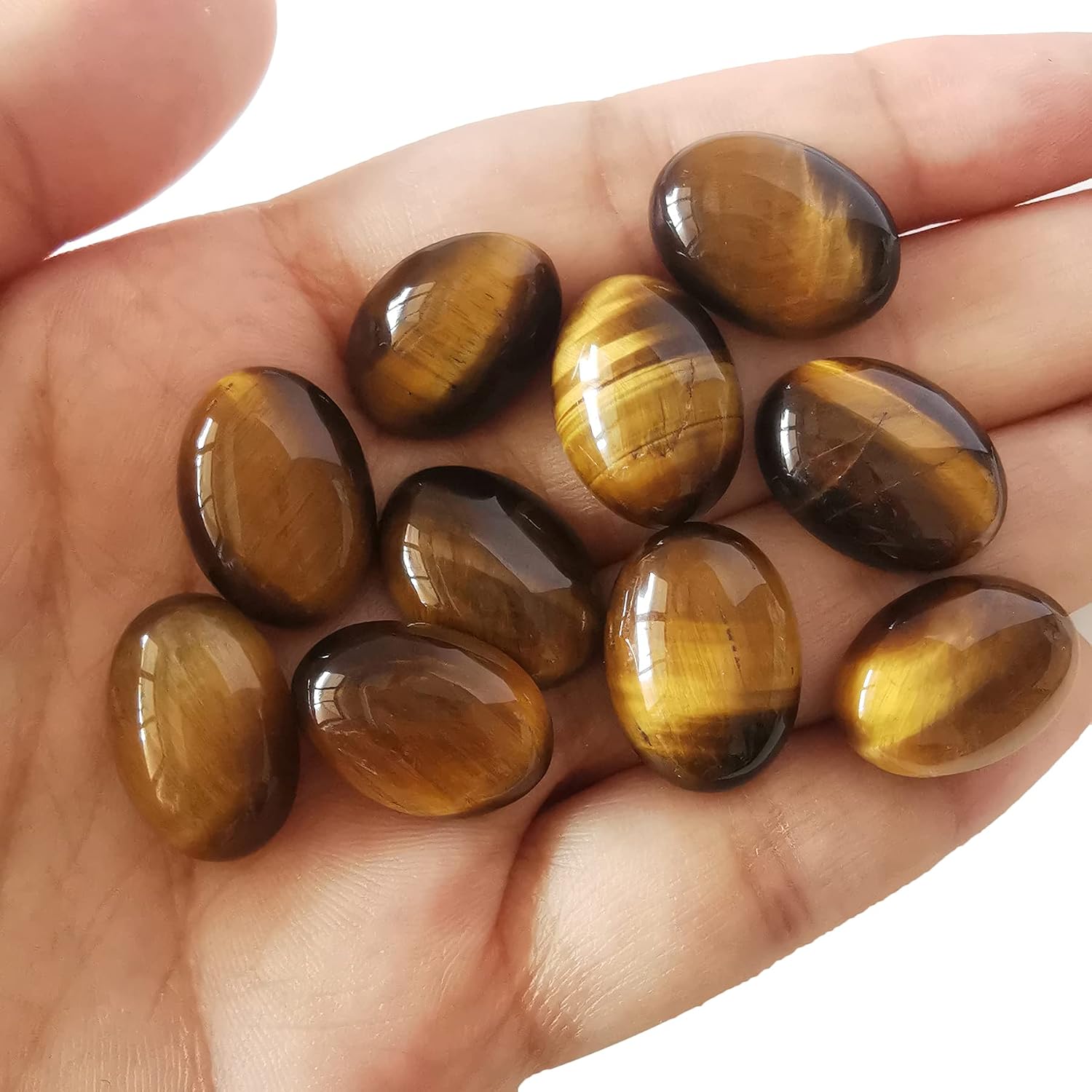 18x13mm Oval Cabochon Natural Gemstone Flatback Stone for Jewelry Making | No Hole Polished Crystal Cab for Ring Earring Pendant Setting | Pack of 10, Tiger's Eye image 4