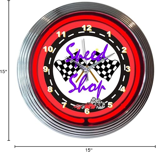 Miniatura 2 de Neonetics Reloj de pared de neón para autos y motocicletas Speed Shop, 15 pulgadas