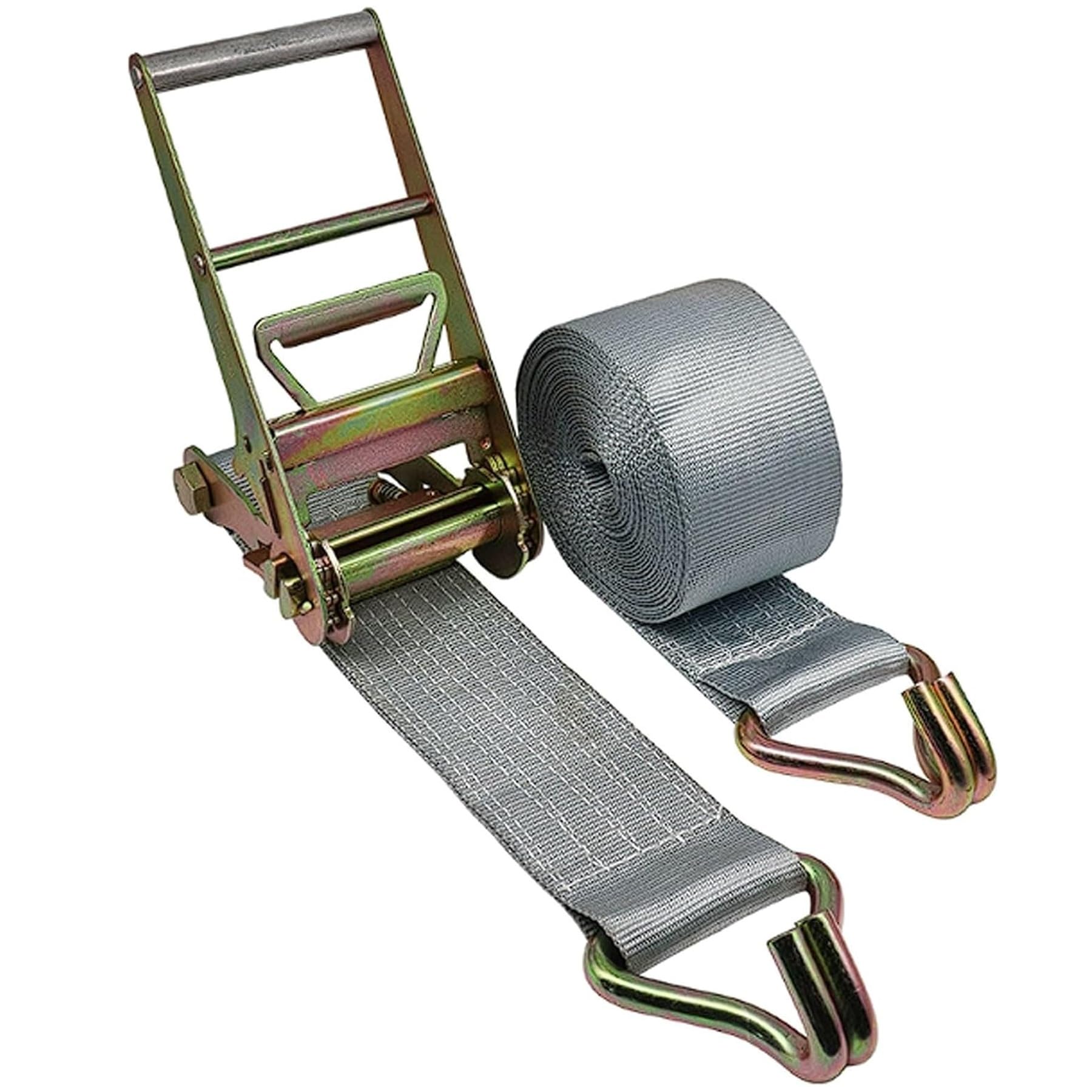 10 cm breiter Grauer Ratschen-Spanngurt, robuster Ratschen-Frachtgurt mit Doppel-J-Haken, 20.000 lbs Bruchfestigkeit, Fracht-Ratschengurte für Umzüge, LKW, Anhänger, Motorräder(16M(52.4FT))