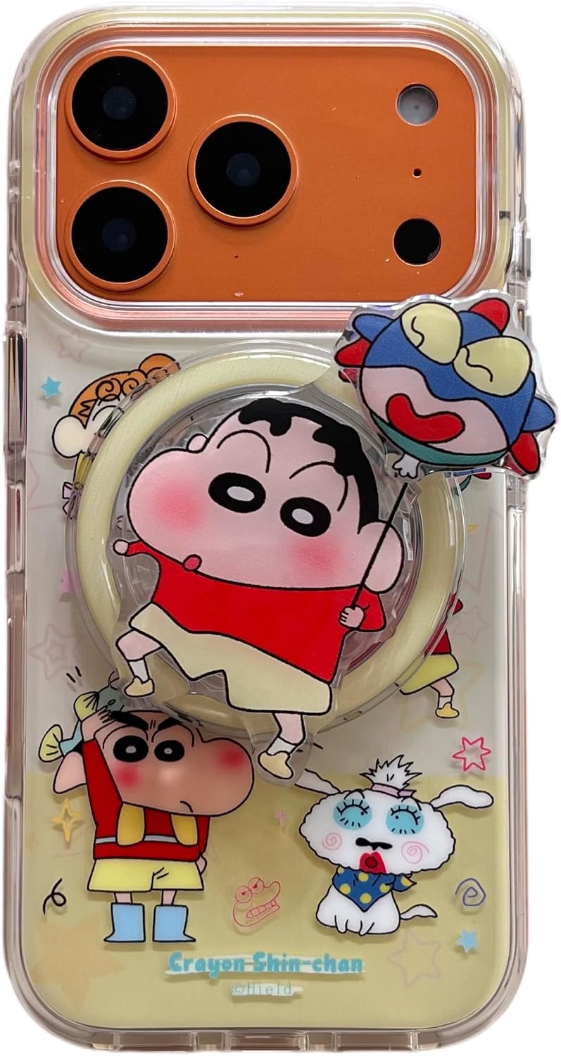 Compatible with MagSafe Wireless Charging Soft TPU Case with Kickstand for Apple Rotatable Crayon ShinChan Shin-Chan Japanese Cartoon Cool Fun Cute Lovely Adorable Girls Kids (for iPhone 17 Pro Max)