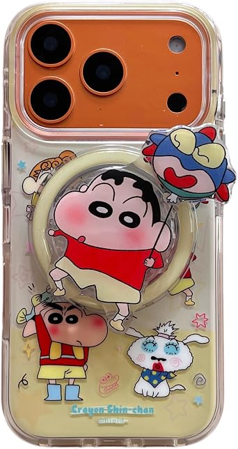 Compatible with MagSafe Wireless Charging Soft TPU Case with Kickstand for Apple Rotatable Crayon ShinChan Shin-Chan Japanese Cartoon Cool Fun Cute Lovely Adorable Girls Kids for iPhone 17 Pro