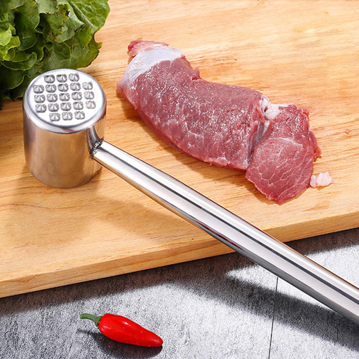 ABOOFAN Fleischklopfer aus Edelstahl 2 Stück für Küche, Silber | Ergonomischer Griff, Aufhängbar, für Gemüse und Kaffeepulver, Praktisches Küchenhelfer