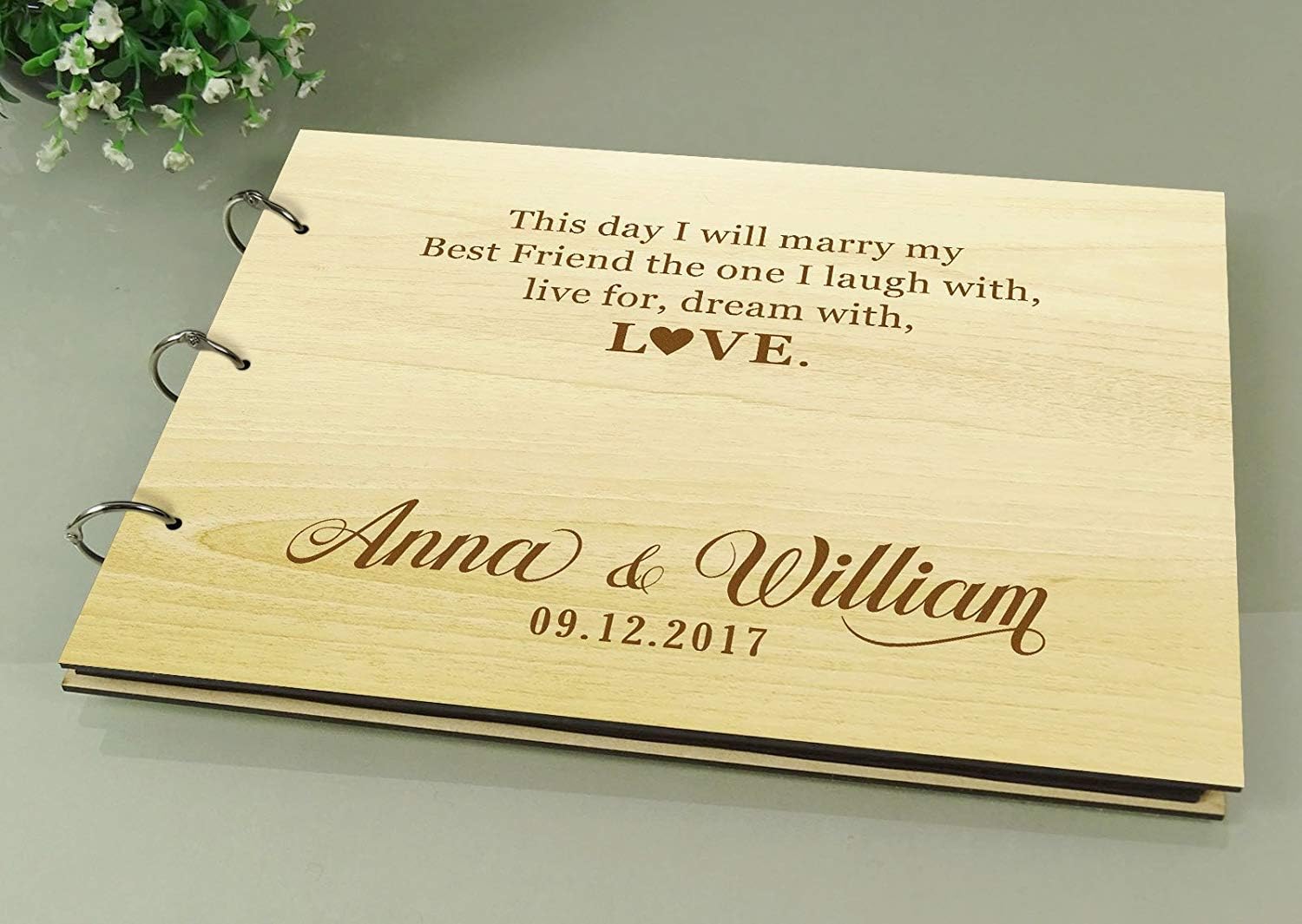 Darling Souvenir Personalised Wooden Wedding Guest Book Engraved Bride & Groom Advice Book Photo Album