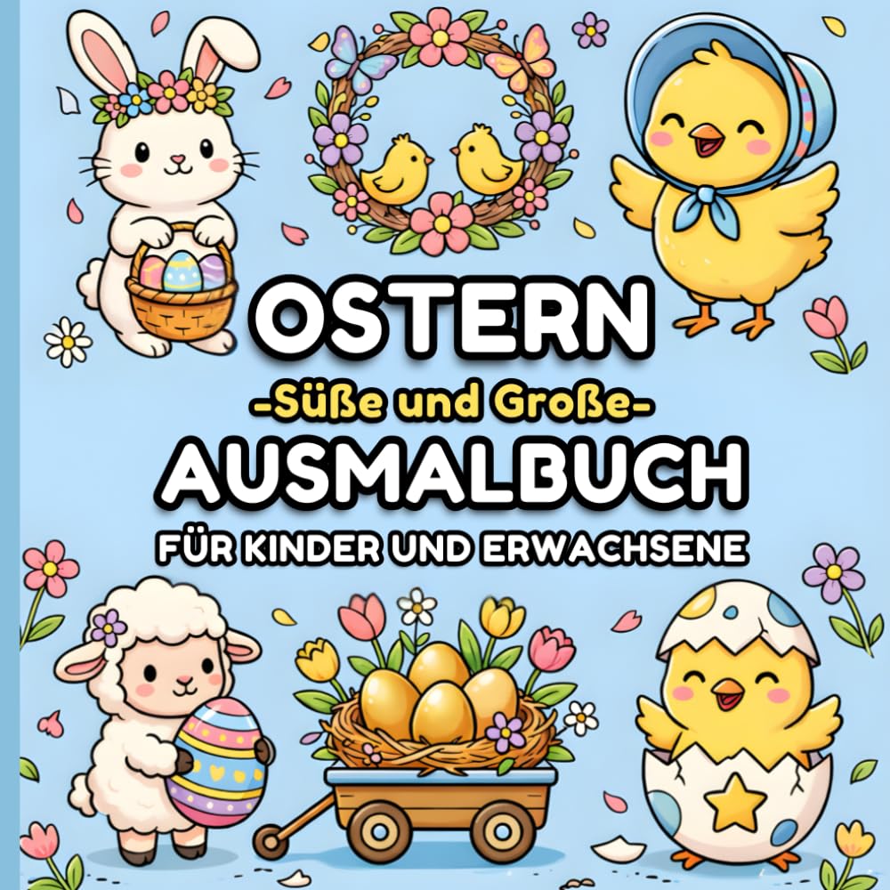 Ostern Süße und Große Ausmalbuch: Einfache, niedliche und cozy Großformat-Motive für Kinder & Erwachsene | 35 lustige und entspannende Seiten zum Ausmalen gegen Stress