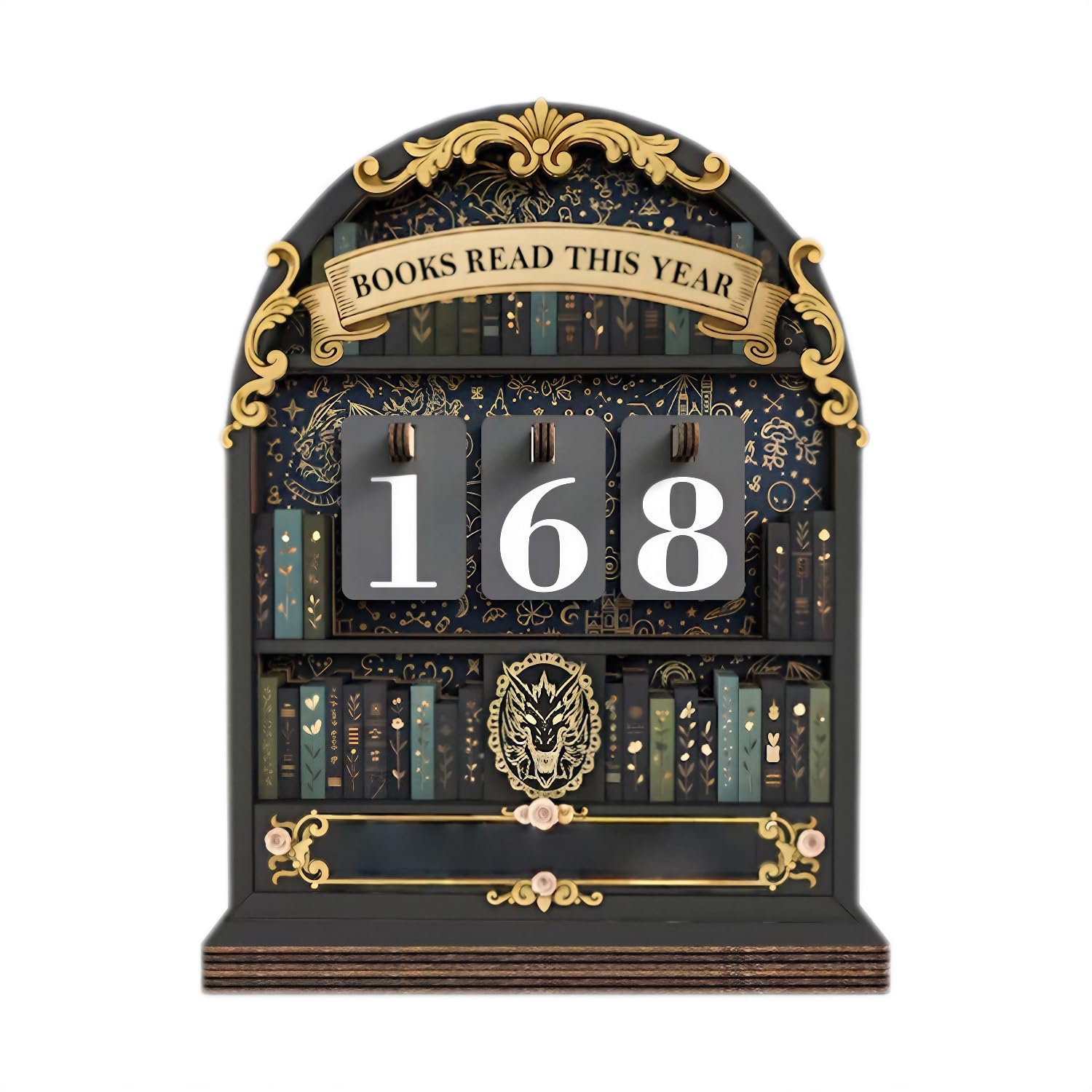 Tabanzhe Black Book Reading Tracker Counter,Wooden Books Read This Year Tracker With Number Display,Book Count Trackers For Reading Progress Decorative Bookshelf Decor For Home Library Books Lover Gift