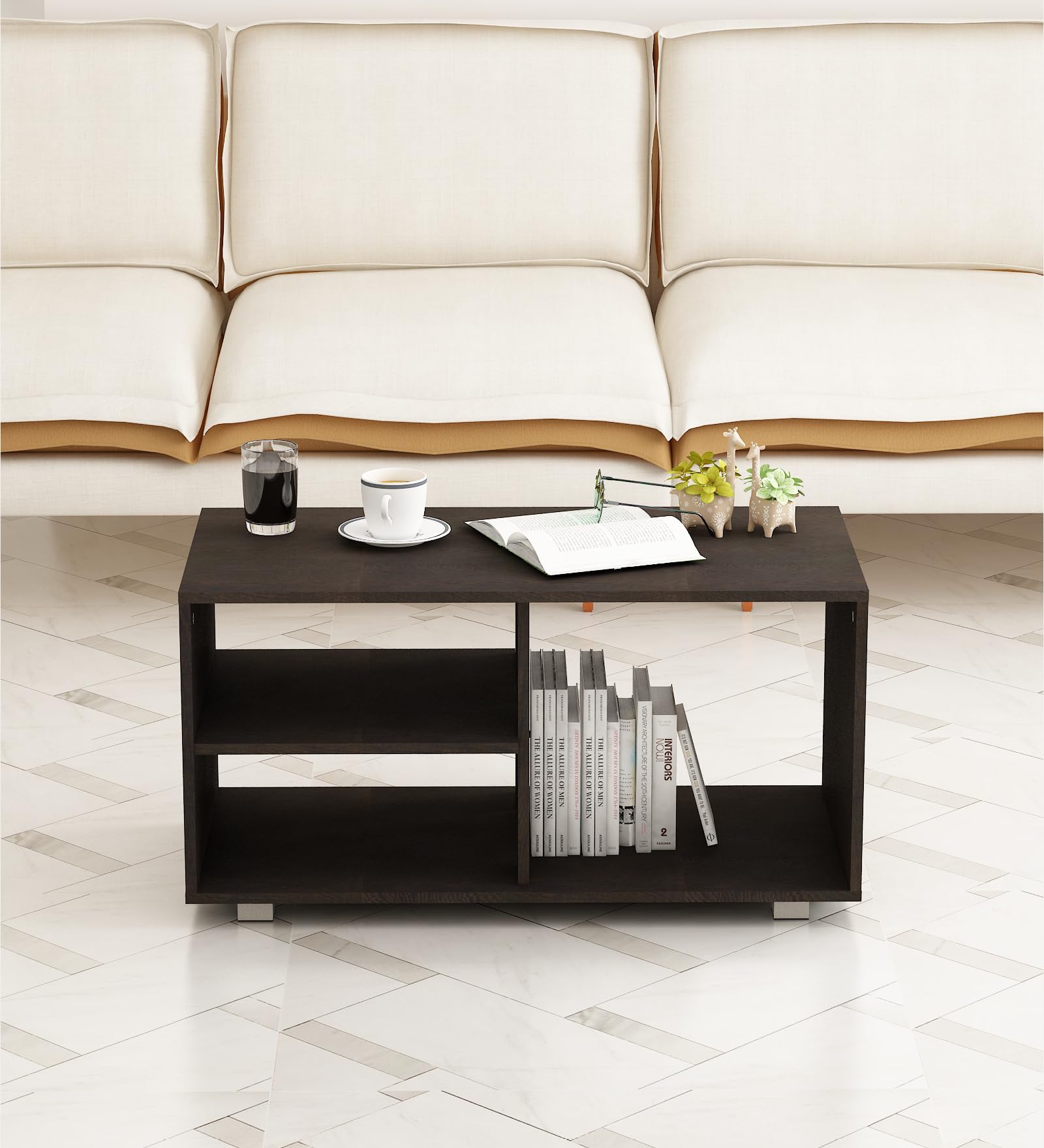Zenith Dressing Table with Stool | Engineered Wood Vanity Table with Mirror & Storage | Dark Wenge Finish | Knock Down-image-9