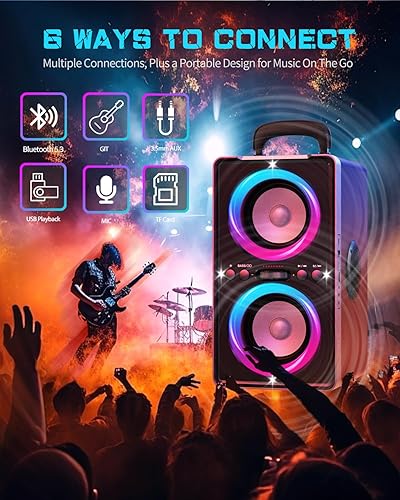 Miniatura 5 de Altavoz Bluetooth, estéreo de pico de 200 W con graves grandes, tiempo de reproducción de 20 horas, TWS, carga rápida, mango portátil, bocina