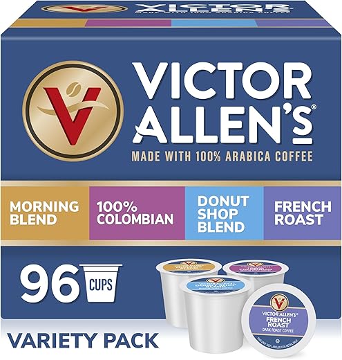 Victor Allen's Coffee Variety Pack (Morning Blend, 100% Colombian, Donut Shop Blend, and French Roast), 96 Count, Single Serve Coffee...